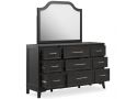 Wooden Black Dresser With Mirror and 9 Drawers - Sydney